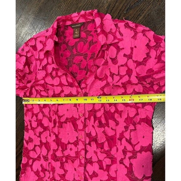 Multiples Shirt Womens Medium Button Up Pink Appliqué 3D Sheer Art To Wear - Picture 7 of 8